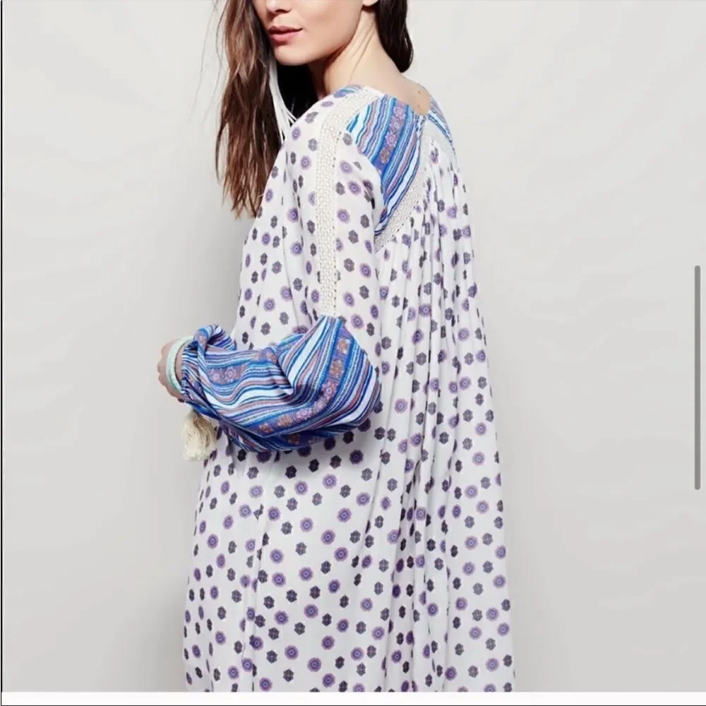 Free People Rain Shine Printed Lace-Up Swing Dress, NWT